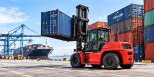 forklift operating in a container terminal